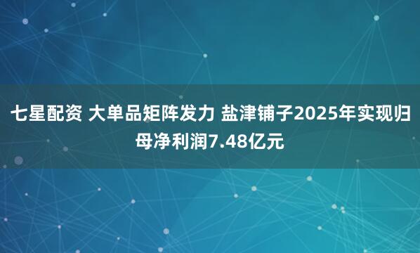 七星配资 大单品矩阵发力 盐津铺子2025年实现归母净利润7.48亿元